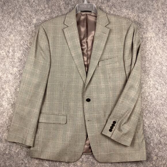 Lauren Ralph Lauren Men’s Sports Coat Jacket Beige Brown Blue Glen Plaid 44R 697 - Picture 1 of 9